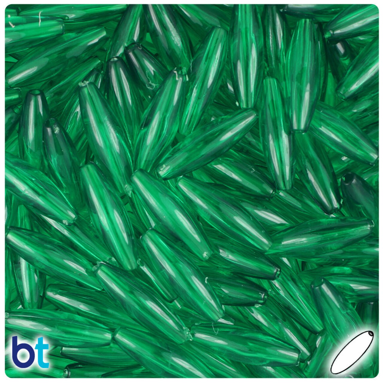BeadTin Emerald Transparent 19mm Spaghetti Plastic Craft Beads (150pcs)